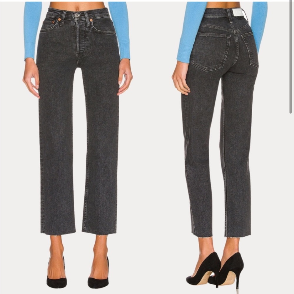RE/DONE 70s Stove Pipe Jeans in Washed Noir Black Size 25
